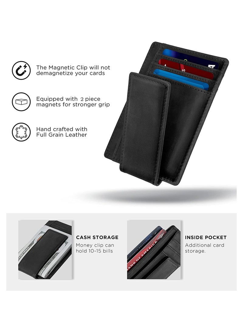 CONTACTS Front Pocket Wallet with Magnetic Money Clip Minimalist RFID Genuine Leather Wallets for Men Slim Credit Card Card Holder  7 Card Slots Black - Image 4