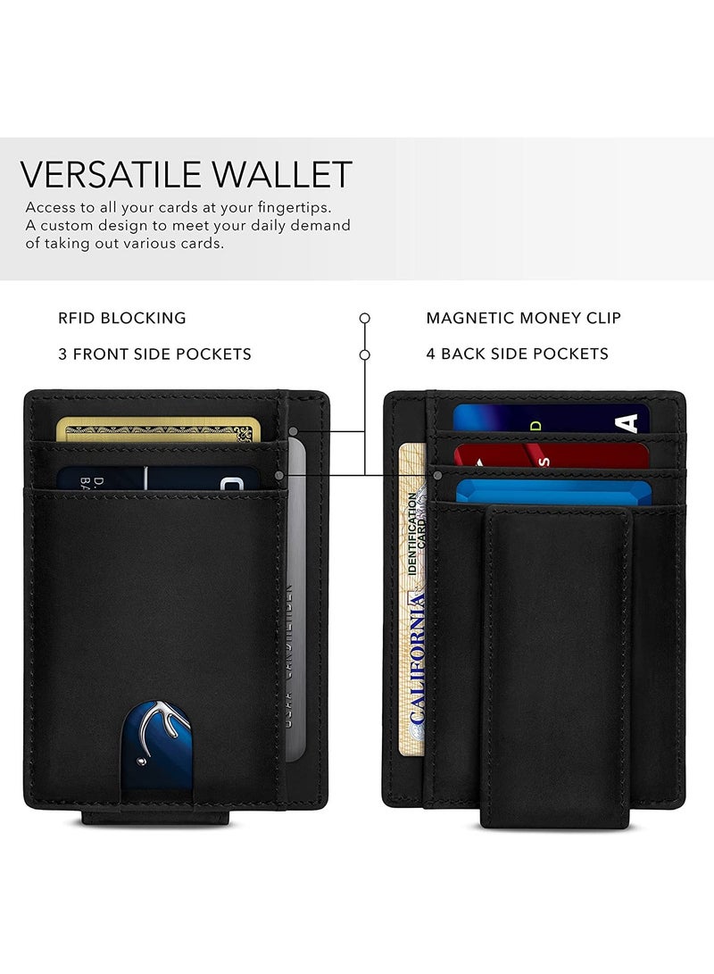 CONTACTS Front Pocket Wallet with Magnetic Money Clip Minimalist RFID Genuine Leather Wallets for Men Slim Credit Card Card Holder  7 Card Slots Black - Image 5