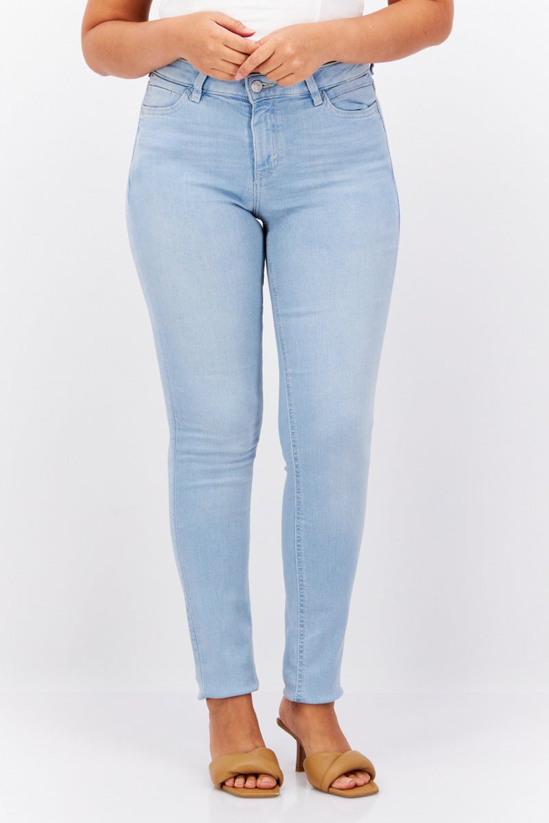 ESPRIT Women Slim Fit Medium Rise Wash Stretchable Denim, Light Blue - Image 1