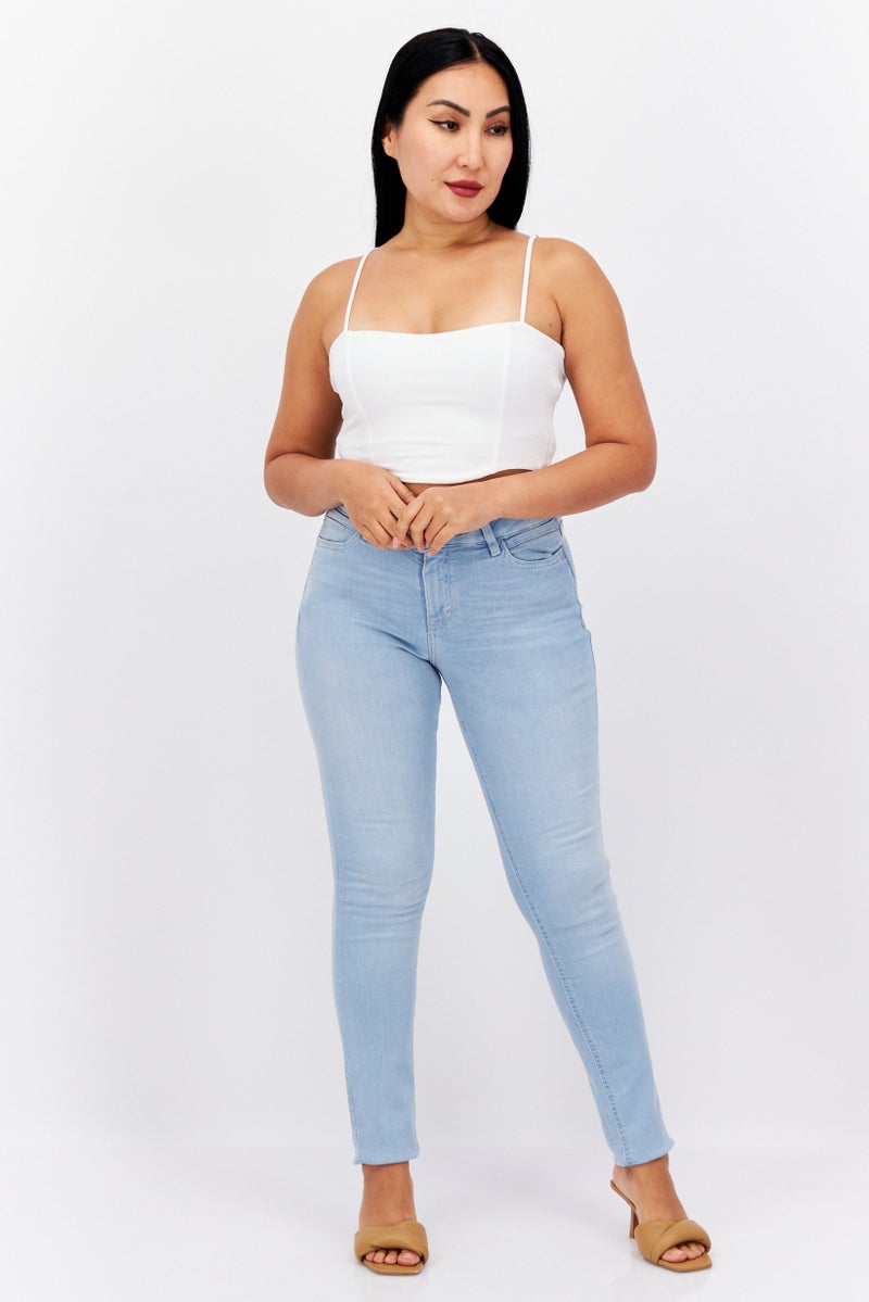 ESPRIT Women Slim Fit Medium Rise Wash Stretchable Denim, Light Blue - Image 4