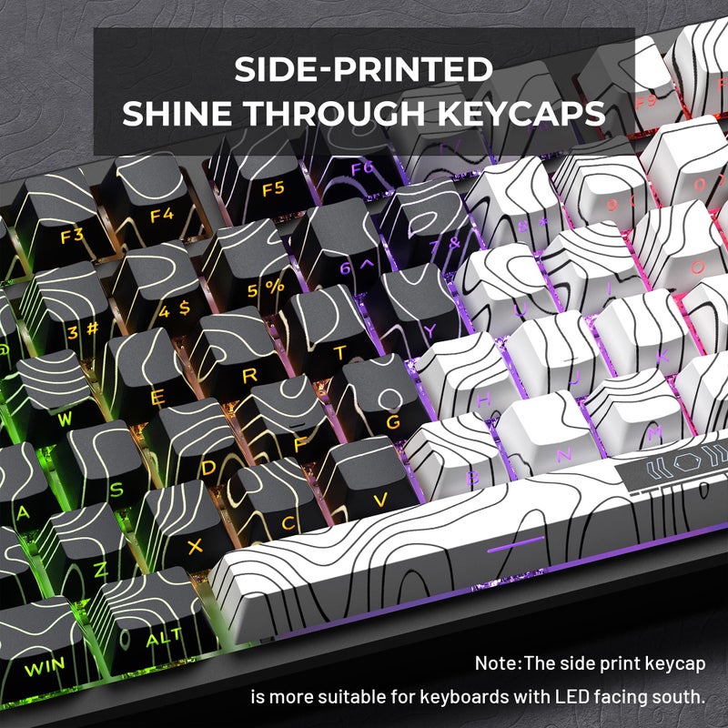 GMKWTL XVX Topographic PBT Keycaps, Shine Through Key caps, Double Shot Dye-Sub Keyboard caps, Side Printed keycap Sets Suitable for Gateron Cherry MX Switches Mechanical Keyboard-Only Keycaps - Image 2