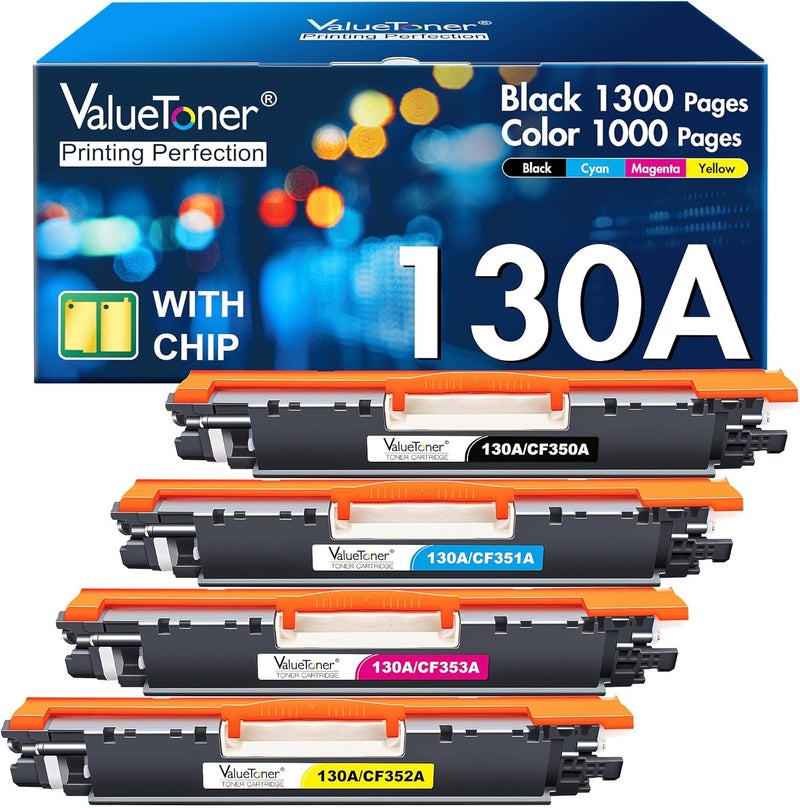 Valuetoner 130A CF350A Remanufactured Toner Cartridge Replacement for HP 130A CF351A CF352A CF353A for Laserjet Pro Color MFP M177fw M176n M177 M176 Printer (1 Black, 1 Cyan, 1 Magenta, 1 Yellow) - Image 1