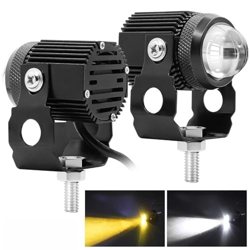 Carzex® Mini Drive Projector Lens LED Fog Light for Car, Bike, Scooty | White & Amber Yellow + Flasher Hi/Low Beam | Metal Body with Inbuilt Fan & ON/OFF Switch | Waterproof | Set of 2 - Image 2