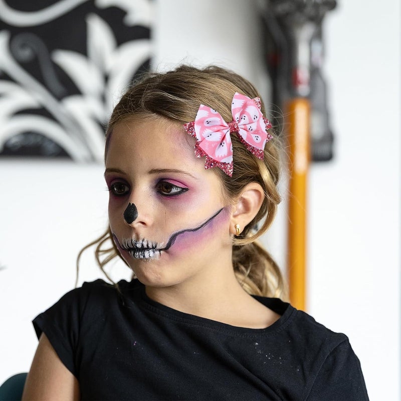 KCHIES Halloween Pink Ghost Hair Bow Clips for Girls, 2 Pack 3.5" Glitter Hair Ribbon Bow Alligator Clips for Toddler Teens Kids Women Trick or Treat Party Costume Dress Accessory Gift - Image 5