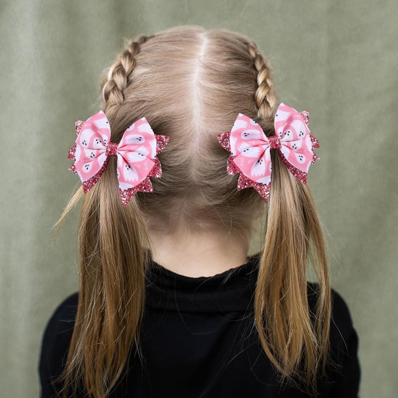 KCHIES Halloween Pink Ghost Hair Bow Clips for Girls, 2 Pack 3.5" Glitter Hair Ribbon Bow Alligator Clips for Toddler Teens Kids Women Trick or Treat Party Costume Dress Accessory Gift - Image 4