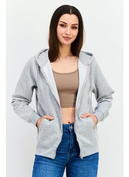 JUICE Women Hooded Heather Long Sleeve Sweatshirt, Grey Heather  - Image 1