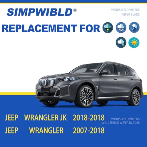 SIMPWIBLD 3 wipers Replacement for 2007-2018 Jeep Wrangler Windshield Wiper Blades Original Equipment Replacement 15"+15"+12" (Set of 3) U/J HOOK - Image 2