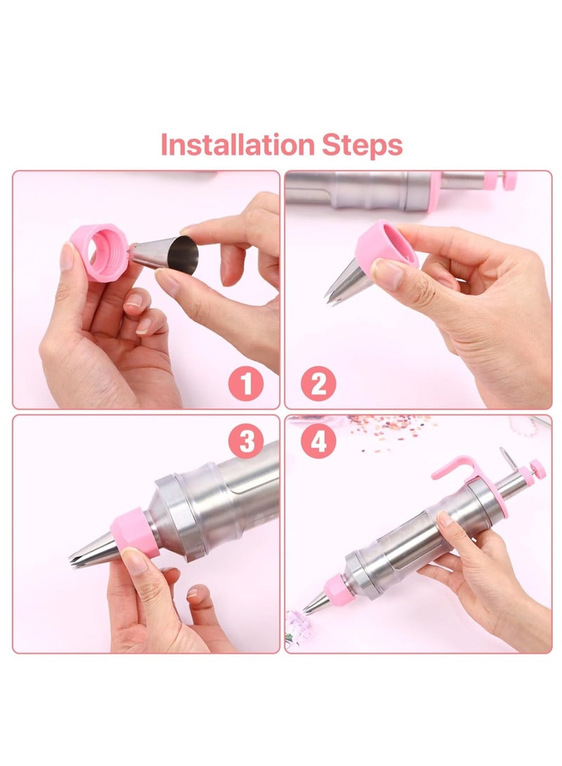 Zikra Icing Decoration Gun Set, Stainless Steel Dessert Decorating Syringe, Cake Decorating Gun, Cupcake Piping Kit with 6 Icing Nozzles, 3 Cream Scraper, 2 Offset Spatula, 2 Nozzle Brush for Kitchen Baking - Image 4