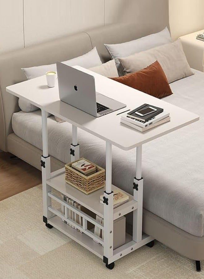 Generic Adjustable Height Mobile Computer Desk for Small Space Rolling Writing with wheels and Storage Shelves Home Office Study Portable Bedrooms Work Gaming Table  - Image 1