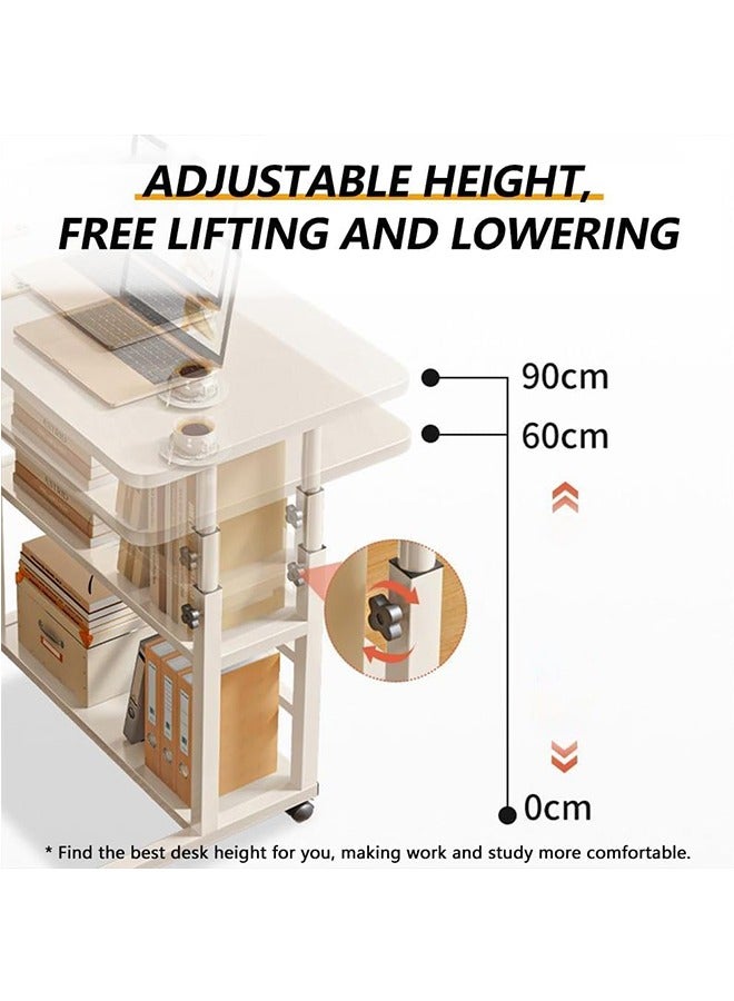 Generic Adjustable Height Mobile Computer Desk for Small Space Rolling Writing with wheels and Storage Shelves Home Office Study Portable Bedrooms Work Gaming Table  - Image 3