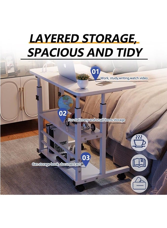 Generic Adjustable Height Mobile Computer Desk for Small Space Rolling Writing with wheels and Storage Shelves Home Office Study Portable Bedrooms Work Gaming Table  - Image 5