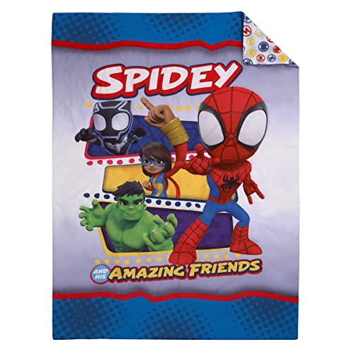 NoJo Marvel Spidey and His Amazing Friends Blue, Red, Yellow, and Green, Team Up 4 Piece Toddler Bed Set - Comforter, Fitted Bottom Sheet, Flat Top Sheet, and Reversible Pillowcase - Image 2