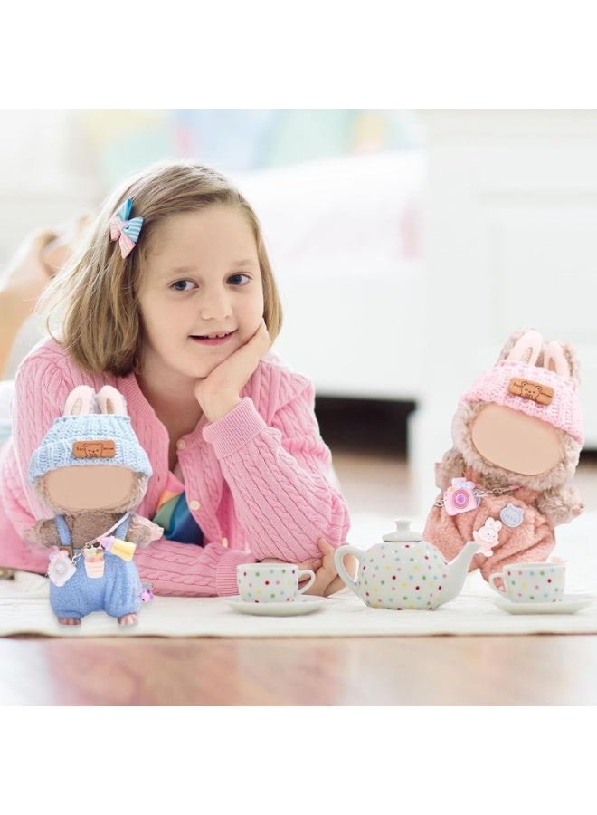 Labubu Doll Clothes – 17cm Doll Outfit Set with Pink Milk Bottle Overalls, White Bear Knit Hat & Pink Camera Accessory – Cute Dress-Up Clothes for Blind Box Dolls (No Doll Included) - Image 4