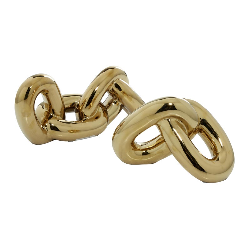 Deco 79 CosmoLiving by Cosmopolitan Porcelain Ceramic Chain Decorative Sculpture Home Decor Statues Set of 2 Accent Figurines 15 10W Gold 