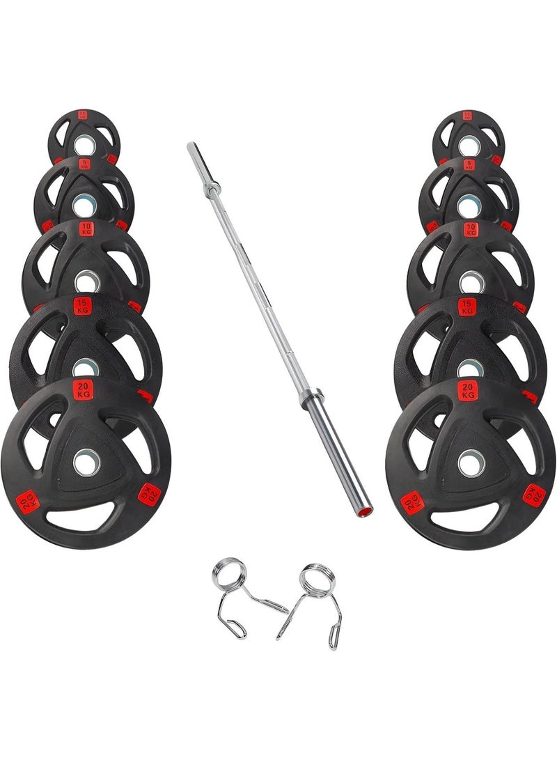 Olympic Weight Plates Pair Rubber Coated Tri-Grip Handles | Solid Cast Iron Barbell Discs 2-Inch Hole | Gym Equipment for Home Workout, Strength Training, Muscle Building, Squats, Bench Press & Deadlifts - Image 3