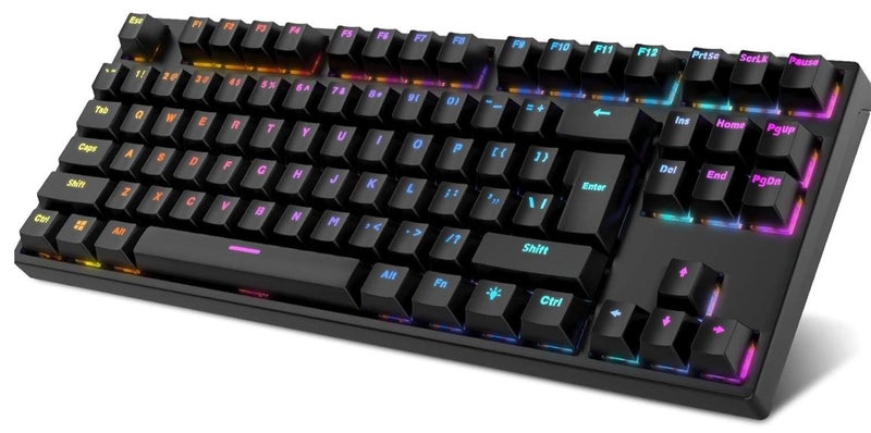 AK87 TKL Gaming Mechanical Keyboard – Hot Swap BLUE Switch – RGB Luminous – USB Wired – 87 English Layout Key | Black - Image 1