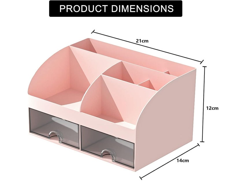 HOME CUBE Plastic Desk Organizer With Drawer Desktop Office Stationery Storage Box Desk Accessories Mobile Holder Table Organiser Study Table Office Table Desk Organizer (Pink) - Image 4