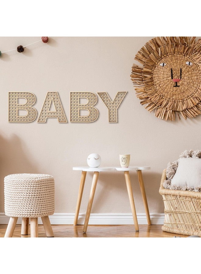 Menkxi 4 Pcs Boho Nursery Decor Rattan Wood Baby Letters for Baby Shower 8 Inch Wall Decor for Rustic Alphabet Letter Home Decoration for Toddler Newborns Birthday Gifts - Image 3