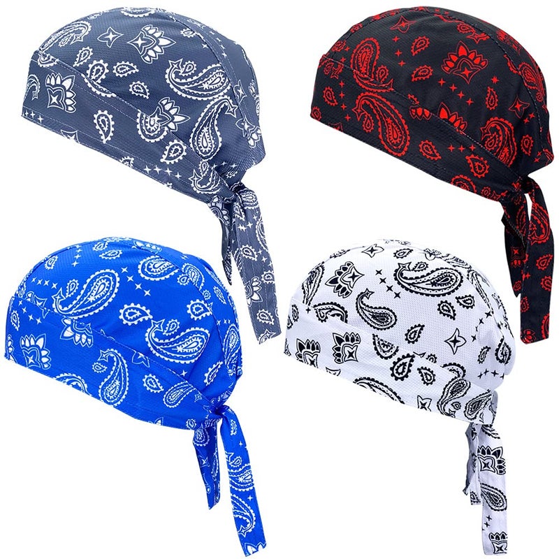 JHYWELL Dew Rag Bandana Caps Cooling Helmet Liner Sweat Wicking Beanie Paisley Summer Do Rags Head Wrap Skull Headwrap Doo Rags for Men and Women (Paisley 4 Pack) - Image 1