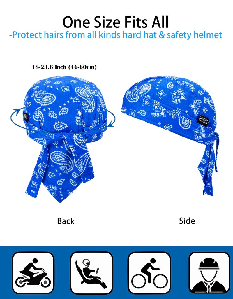 JHYWELL Dew Rag Bandana Caps Cooling Helmet Liner Sweat Wicking Beanie Paisley Summer Do Rags Head Wrap Skull Headwrap Doo Rags for Men and Women (Paisley 4 Pack) - Image 2