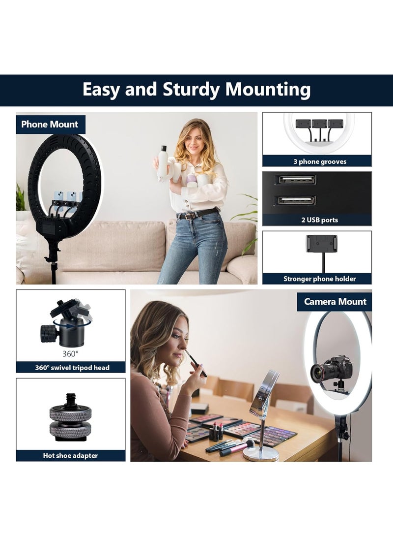 21 Inch Ring Light with Tripod, Mobile Phone Holder, Large CRI 95+, 7000 LM Brightness, DSLR Tripod Head for YouTube, TikTok, Streaming, Makeup, Vlog, Video Photography, Zoom  - Image 5