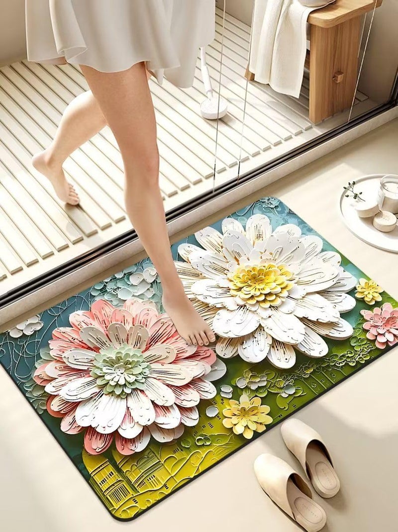Rylan Bathroom Mat,Door mat Door Mat, Rubber Non-Slip Quick Dry Rugs Fit Under Door Super Absorbent Thin Fashion Washable Oval Floor Bath Mat for Bathroom, Bathtub, Shower and Sink (2, Sun Flower) - Image 1