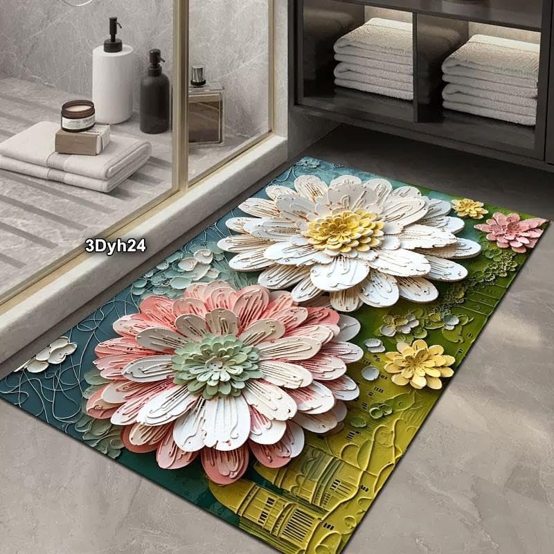 Rylan Bathroom Mat,Door mat Door Mat, Rubber Non-Slip Quick Dry Rugs Fit Under Door Super Absorbent Thin Fashion Washable Oval Floor Bath Mat for Bathroom, Bathtub, Shower and Sink (2, Sun Flower) - Image 3