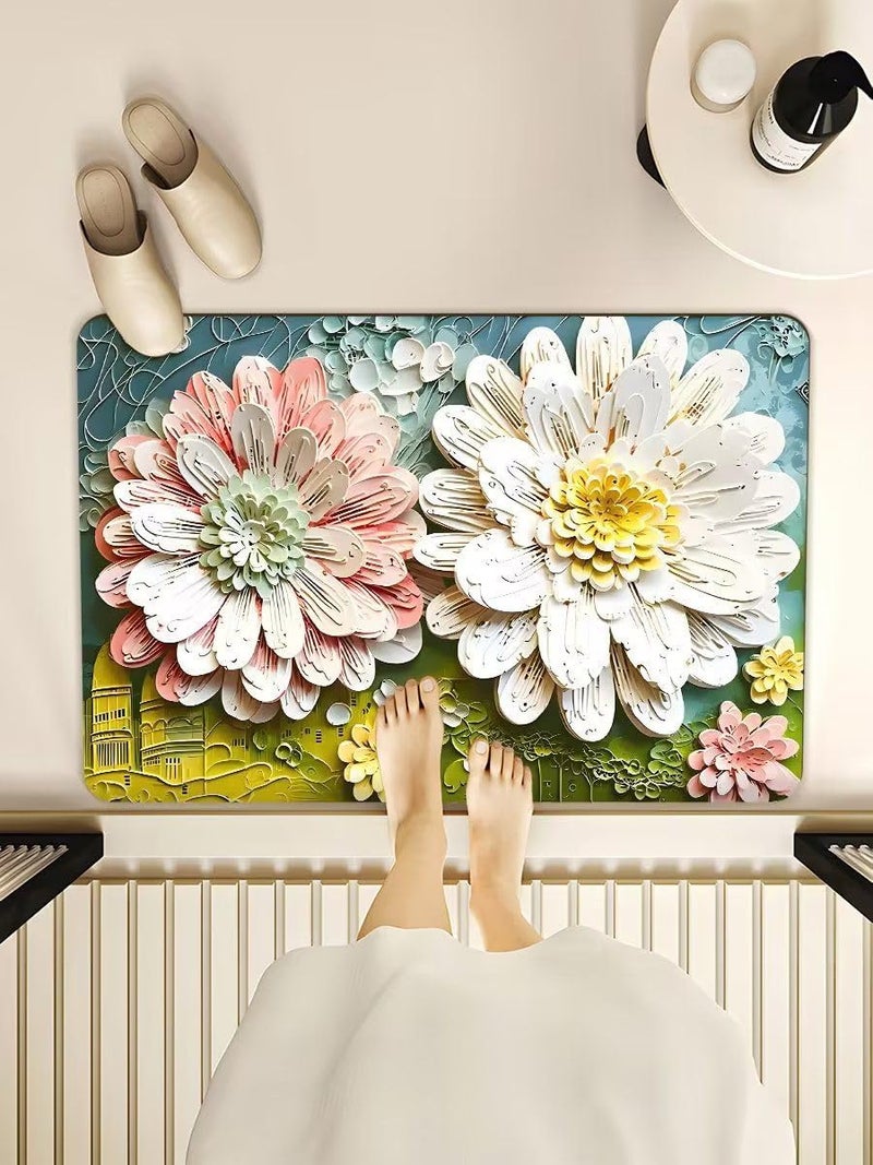 Rylan Bathroom Mat,Door mat Door Mat, Rubber Non-Slip Quick Dry Rugs Fit Under Door Super Absorbent Thin Fashion Washable Oval Floor Bath Mat for Bathroom, Bathtub, Shower and Sink (2, Sun Flower) - Image 2
