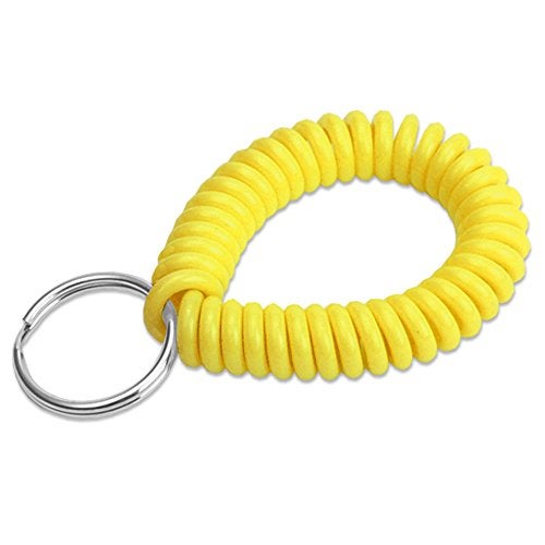 Lucky Line 2” Spiral Wrist Coil with Steel Key Ring, Flexible Wrist Band Key Chain Bracelet, Stretches to 12”, Yellow, 1 PK (410801) - Image 1