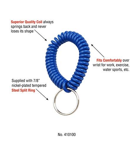 Lucky Line 2” Spiral Wrist Coil with Steel Key Ring, Flexible Wrist Band Key Chain Bracelet, Stretches to 12”, Yellow, 1 PK (410801) - Image 5