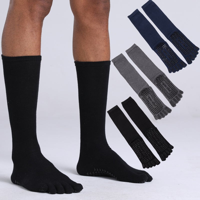 Mens Yoga Socks Winter Cotton Grip Toe Mid-Calf Blue  - Image 5
