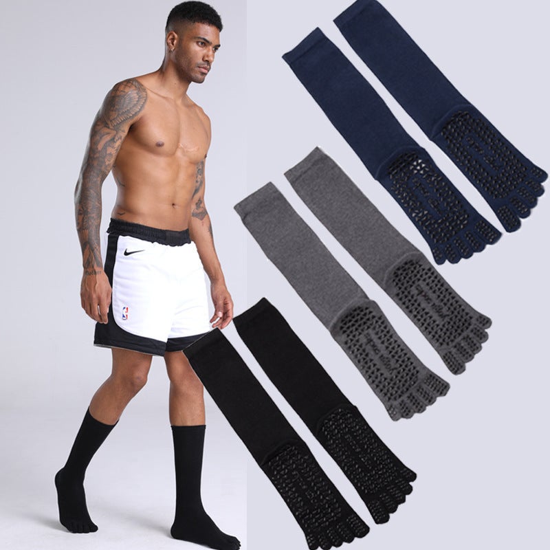 Mens Yoga Socks Winter Cotton Grip Toe Mid-Calf Blue  - Image 4