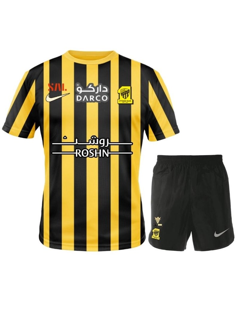 Karim Football Jersey Football Jersey for Children 22/23 Home / Away Jersey, Football Jersey Al Ittihad Jeddah Jersey T-Shirt, Shorts and Socks Set for Boys Men Suit - Image 1