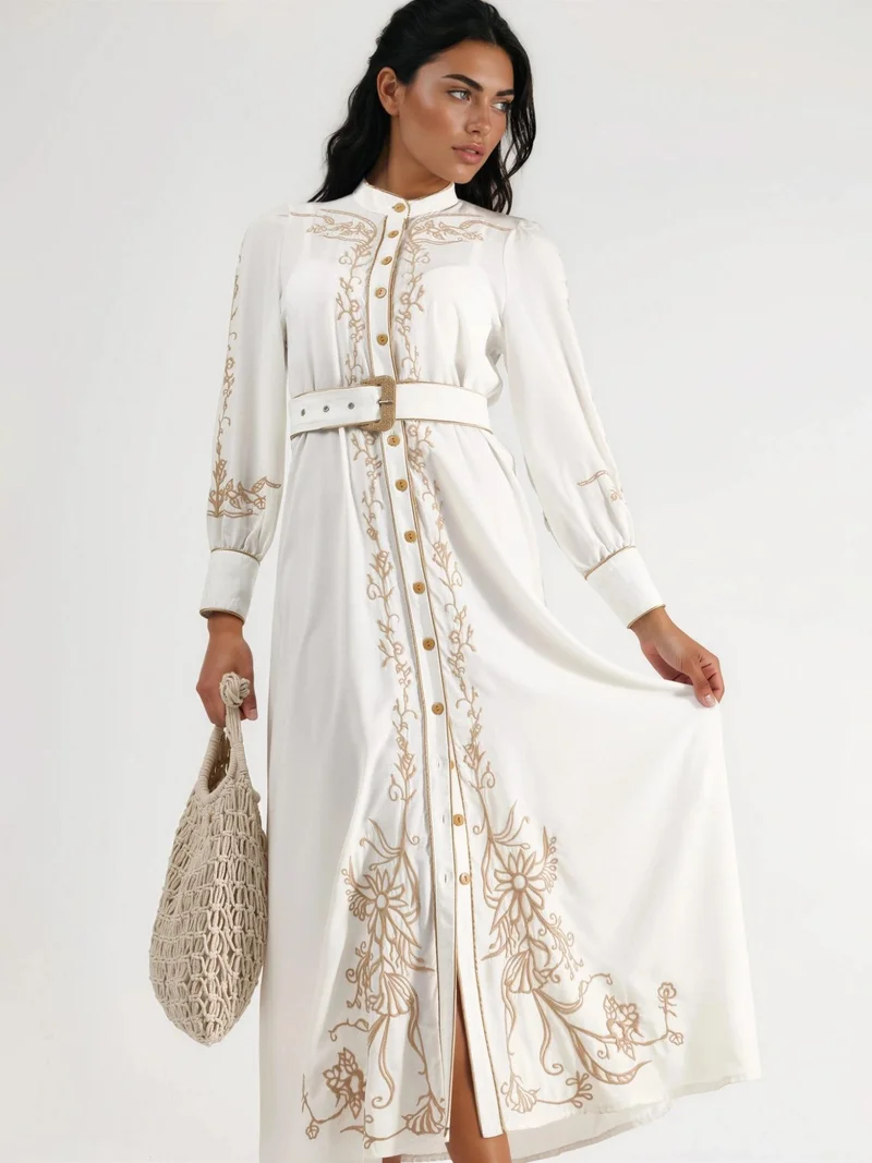 Jennyfer Floral Belted Midi Shirt Dress