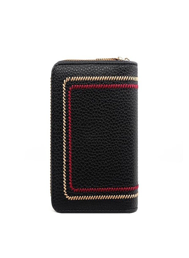 Alexvyan Black Embroidery Design Small Wallet with 12 Card Slot Women's Purse Female Hand Clutch Women/Ladies/Girls Wallets Card Holder & Card Organizer - Image 4