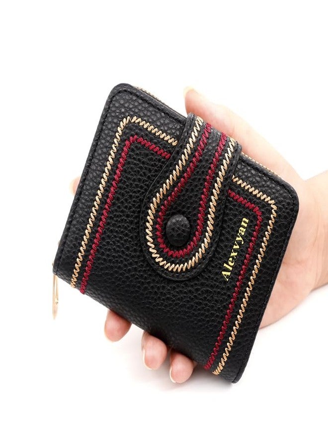 Alexvyan Black Embroidery Design Small Wallet with 12 Card Slot Women's Purse Female Hand Clutch Women/Ladies/Girls Wallets Card Holder & Card Organizer - Image 2