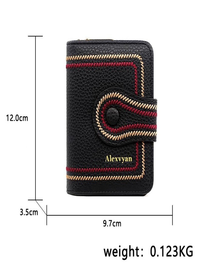 Alexvyan Black Embroidery Design Small Wallet with 12 Card Slot Women's Purse Female Hand Clutch Women/Ladies/Girls Wallets Card Holder & Card Organizer - Image 3