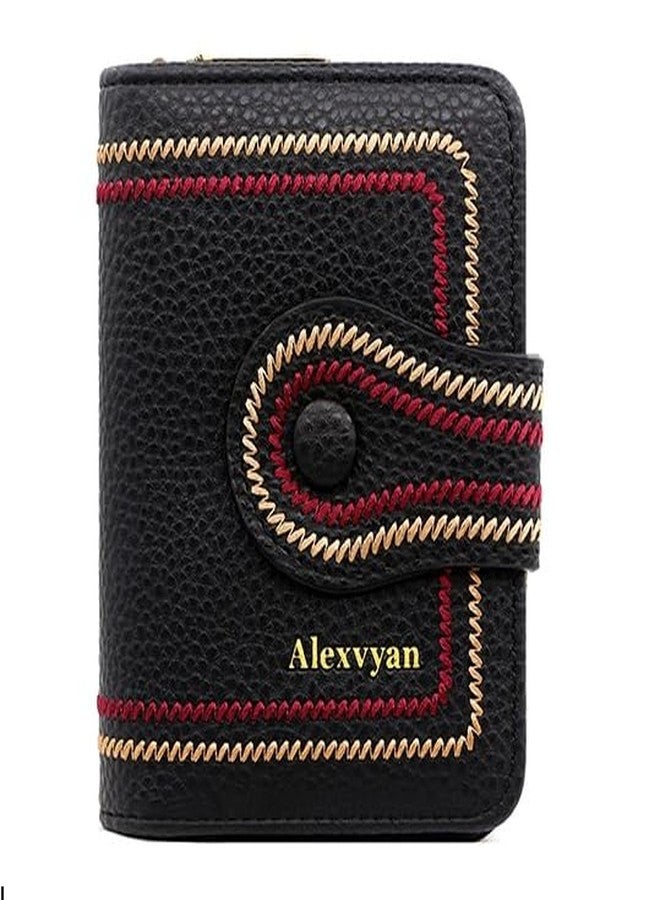 Alexvyan Black Embroidery Design Small Wallet with 12 Card Slot Women's Purse Female Hand Clutch Women/Ladies/Girls Wallets Card Holder & Card Organizer - Image 1