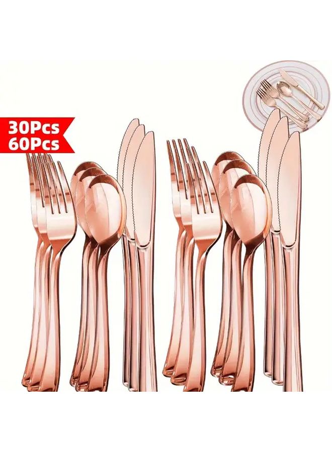 30 Pcs Plastic Party Tableware Set Reusable Cutlery Includes Knife Fork And Spoon For Camping And Outdoor Dining - Image 3