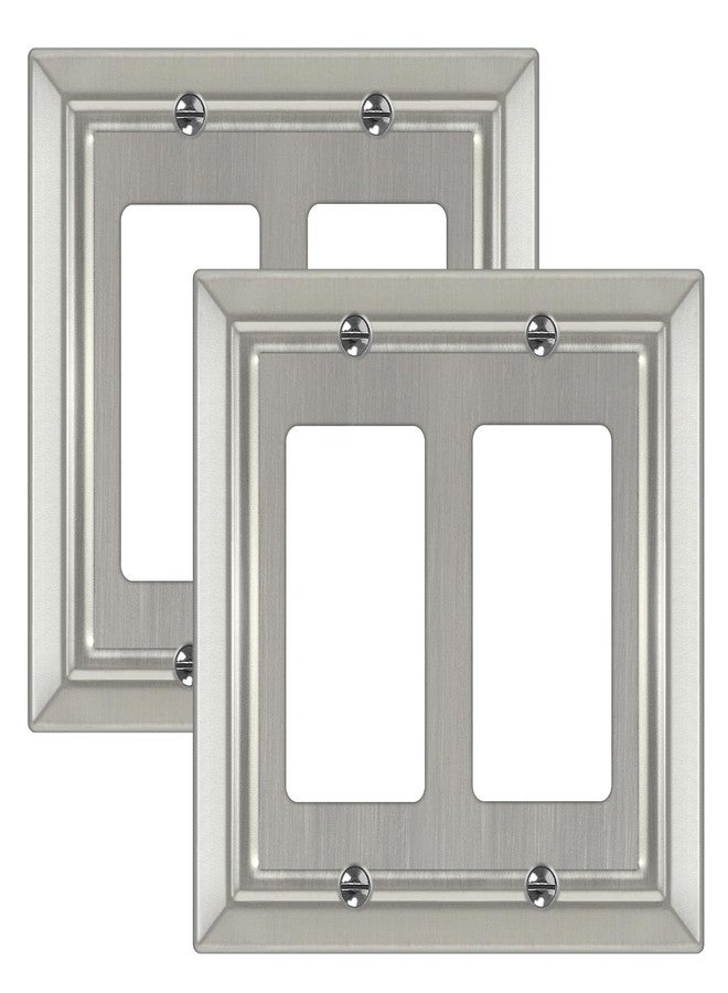 Dyekou Metal Wall Plate for Electrical Outlets, Decorative Brushed Nickel Switch Plates Outlet Cover, Light Switch Cover Plate, 2-Gang Wall Plates (Double Decorator, 2 Pack) - Image 1