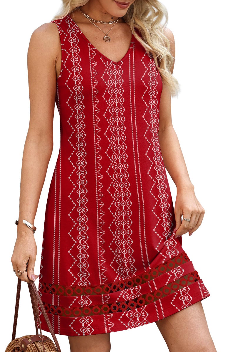 Sipaya Boho Dresses for Women Summer Mini Dress V Neck Casual Spring Dresses Cute Sundresses Fashion Clothing Cruise Outfits Beach Vacation Red Boho M - Image 4