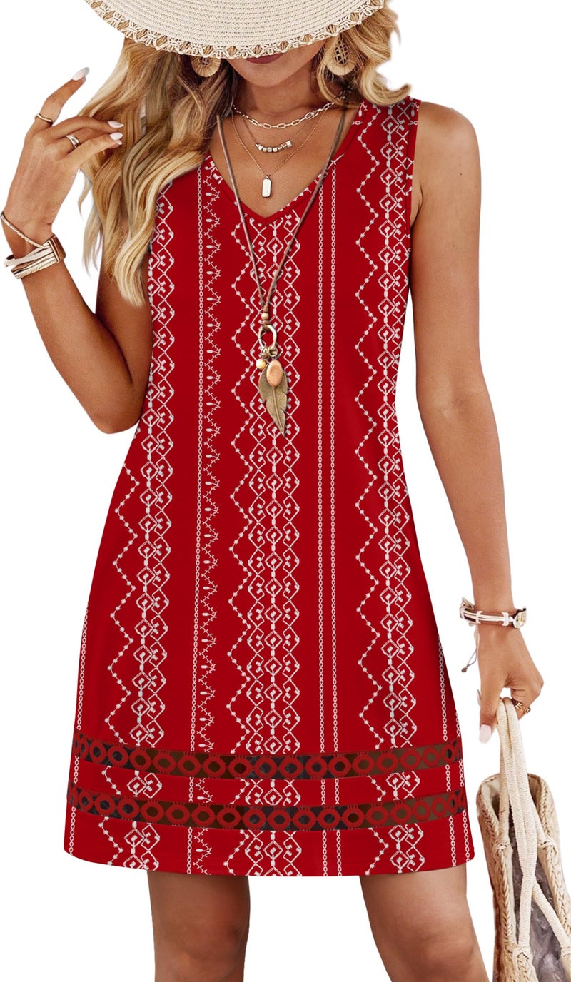 Sipaya Boho Dresses for Women Summer Mini Dress V Neck Casual Spring Dresses Cute Sundresses Fashion Clothing Cruise Outfits Beach Vacation Red Boho M - Image 2