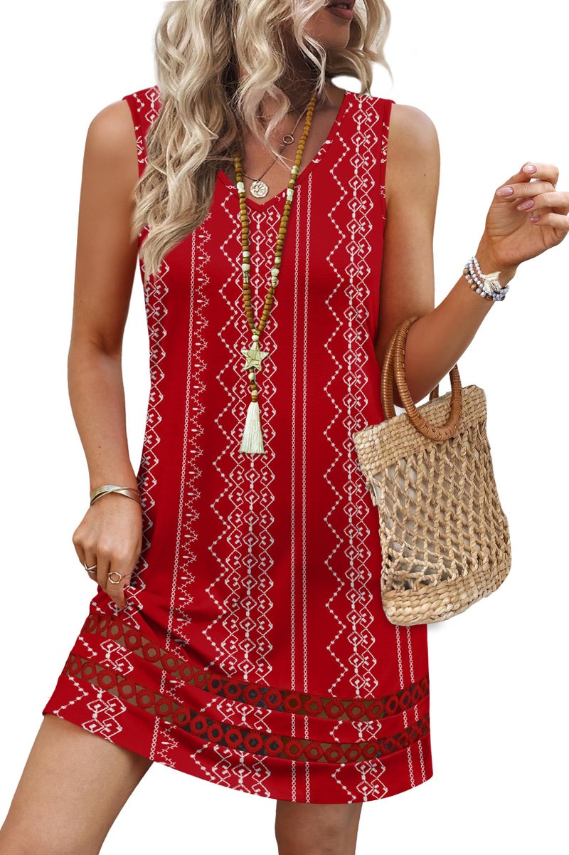 Sipaya Boho Dresses for Women Summer Mini Dress V Neck Casual Spring Dresses Cute Sundresses Fashion Clothing Cruise Outfits Beach Vacation Red Boho M - Image 3