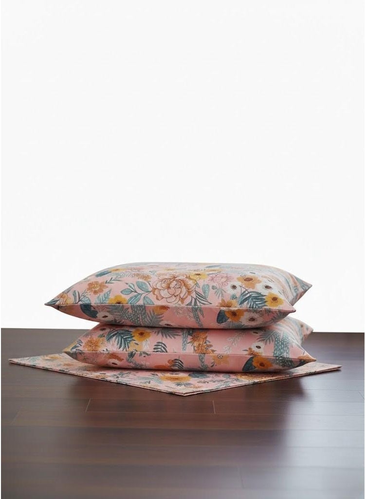 3-Piece 150 GSM Microfiber King Size Bed Sheet Set - Vibrant Floral & Botanical Print on Pink, Includes 1 Flat Sheet (270x250 CM) & 2 Pillowcases (50x75 CM) - Image 3
