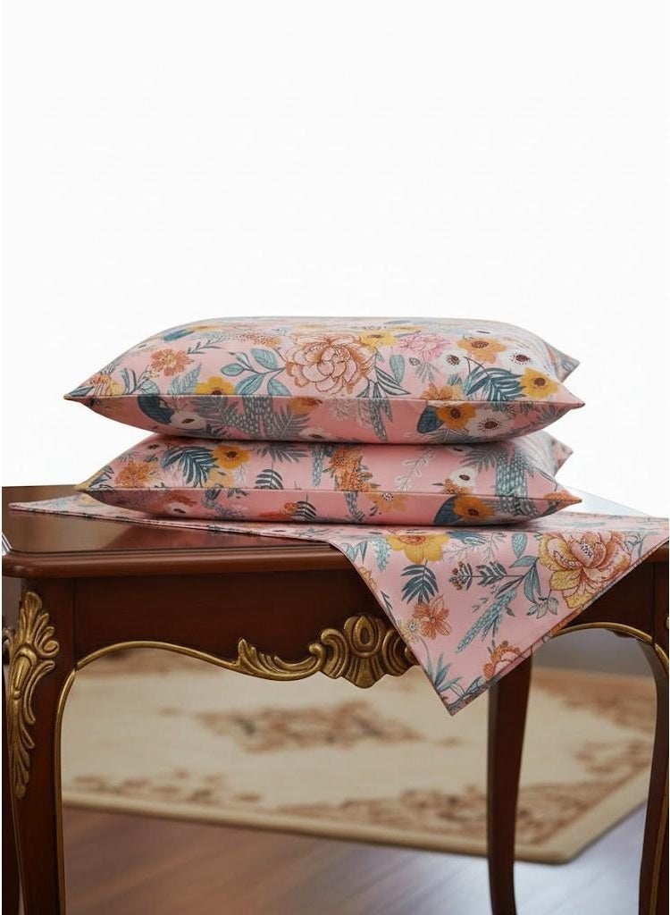 3-Piece 150 GSM Microfiber King Size Bed Sheet Set - Vibrant Floral & Botanical Print on Pink, Includes 1 Flat Sheet (270x250 CM) & 2 Pillowcases (50x75 CM) - Image 4