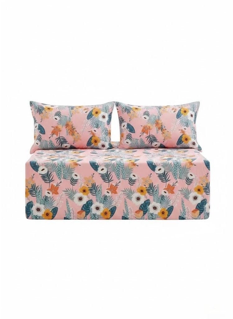 3-Piece 150 GSM Microfiber King Size Bed Sheet Set - Vibrant Floral & Botanical Print on Pink, Includes 1 Flat Sheet (270x250 CM) & 2 Pillowcases (50x75 CM) - Image 2