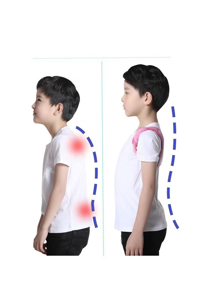Posture Corrector For Kids with Adjustable Breathable Upper Back Support Brace Back Straightener Back Correction Strap For Clavicle Support And Pain Relief From Back Neck Shoulder-Pink M - Image 2