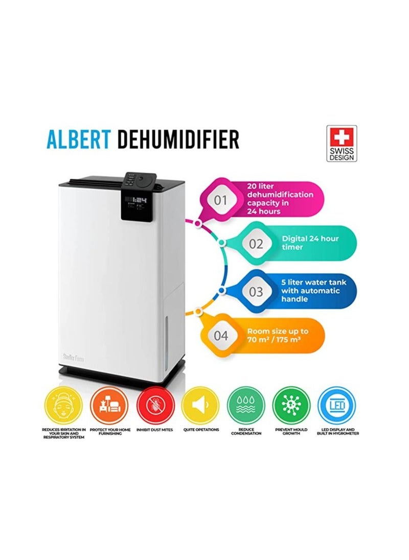 Stadler - Swiss Design Dehumidifier 20L per Day with Digital 24 hour timer 5 liter Water Tank with Automatic Handle Swing Mode for Equal Distribution Hygrometer  Ideal for big rooms up to 70m2 - Image 1