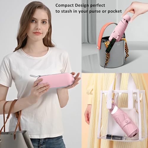 BAODINI Travel Essentials Mini Umbrella for Purse With Case Small Compact UV Sun Protection Lightweight Tiny Pocket Manual Open Close Umbrella for Women Kids and Men Fit Purse Backpack - Image 3