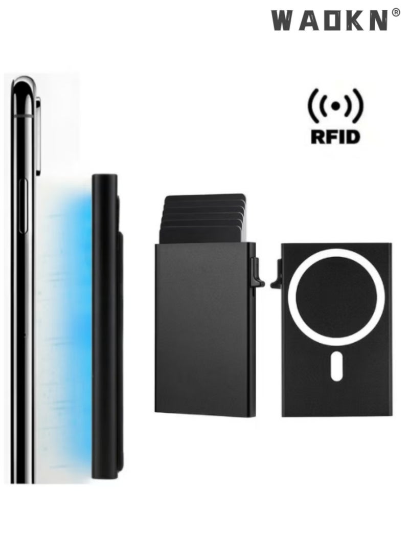 WAOKN Unisex Card Holder Wallet, RFID Blocking Pop-Up Card Holder, Premium Aluminum Alloy Magnetic Card Wallet with Side Push Quick Access, Matte Anodized Slim Metal Credit Card Case for Men Women, Urban Minimalist Anti-Theft Business Card Holder，daily everyday carry for men & women - Image 3
